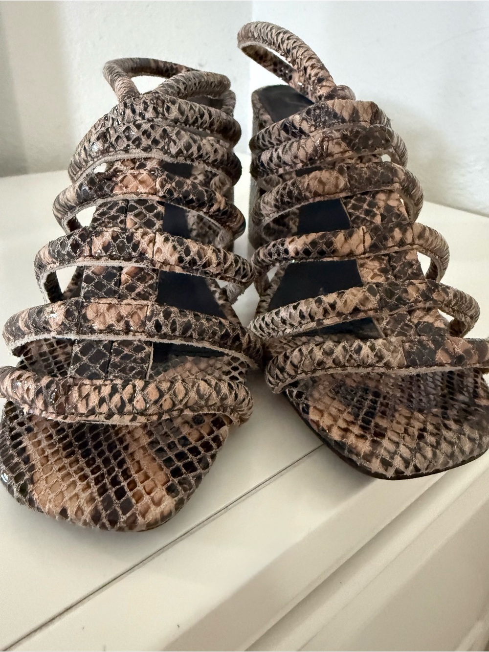 Free People Brown Snake-Print Strappy Heels